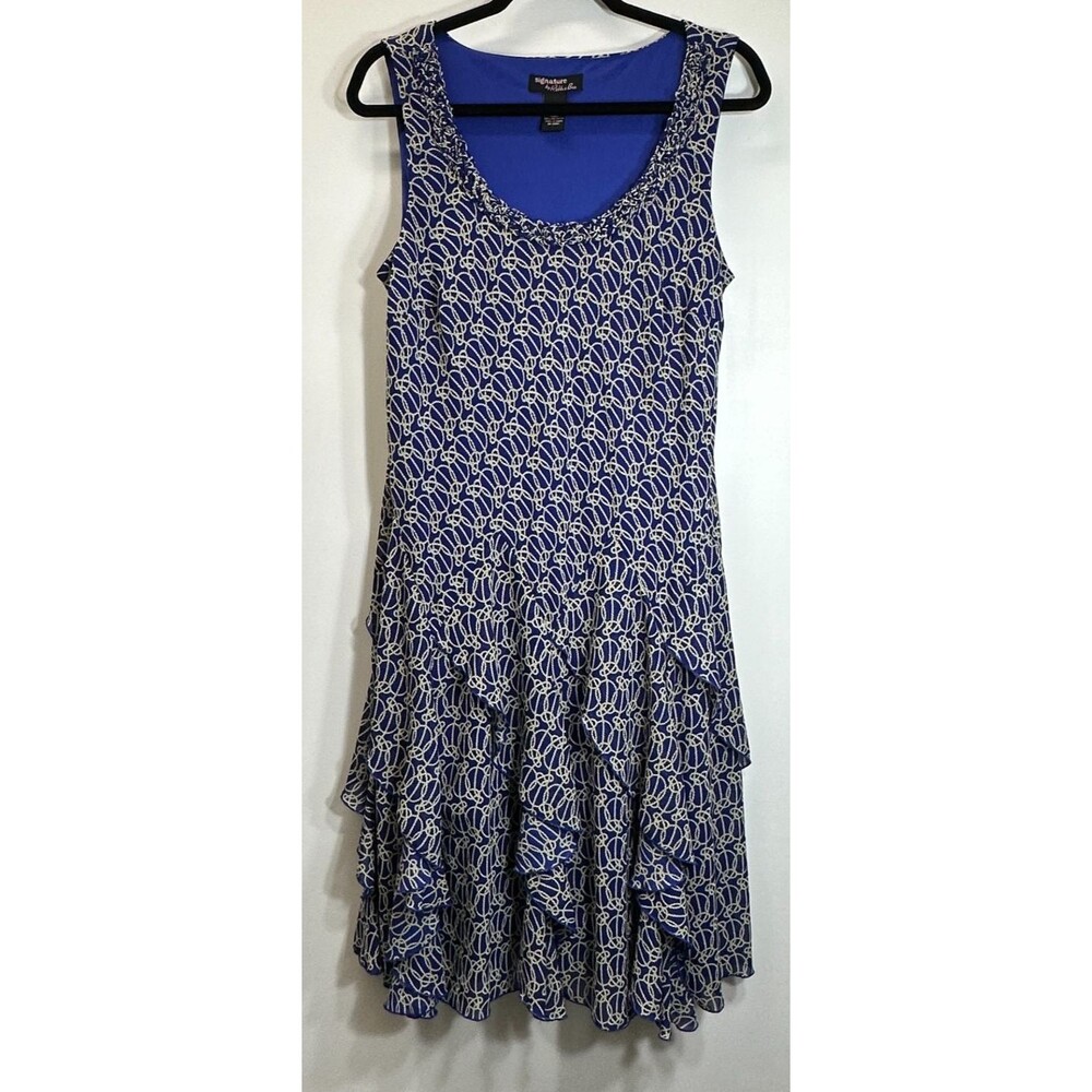 Signature By Robbie Bee Dress Size 14P Sleeveless Geometric Links Tiered Ruffled